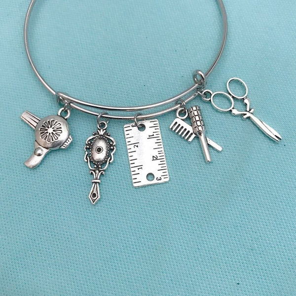 Hair Stylist Theme Charms Bangle Bracelet. Hair Stylist Gift