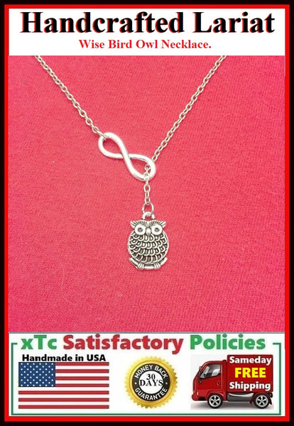 Nice Owl & Infinity Handcrafted Lariat Style Necklace.