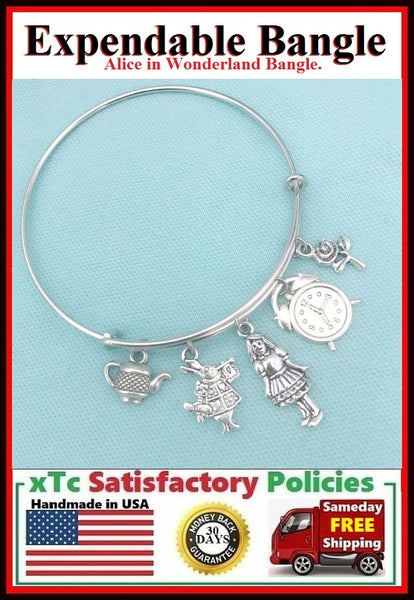 ALICE in WONDERLAND Inspired Charms Expendable Bangle.