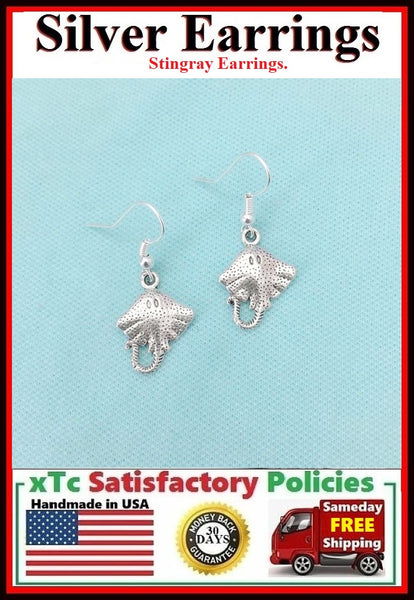 Beautiful STINGRAY Silver Dangle Earrings.