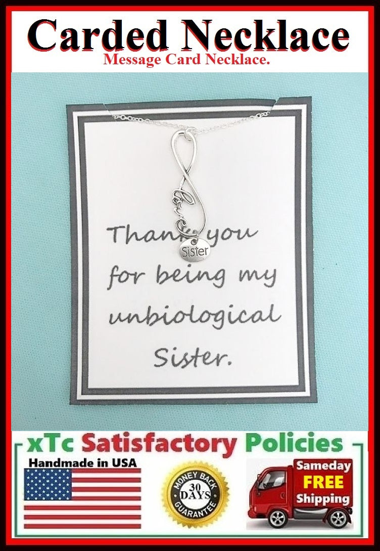 Handcrafted I Love You Unbiological Sister Silver Charm Chain Necklace.