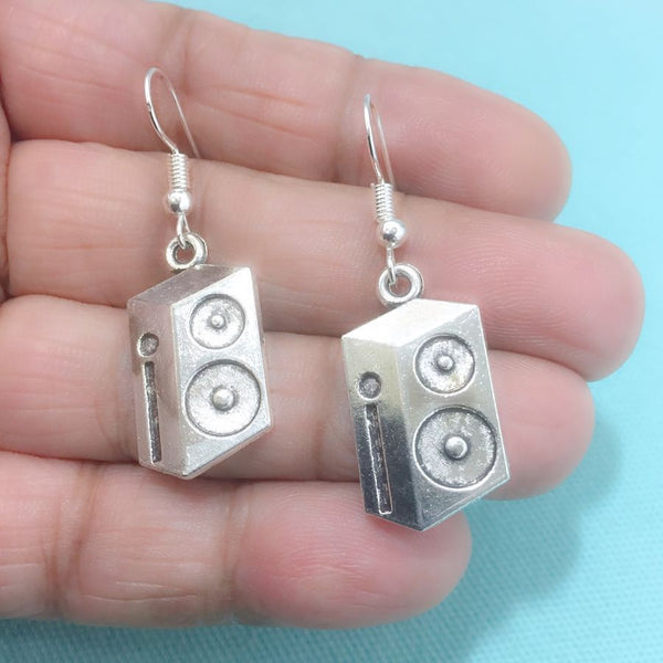 PERFECT GIFT for AUDIOPHILES: SPEAKERS Silver Charms Dangle Drop Earrings.