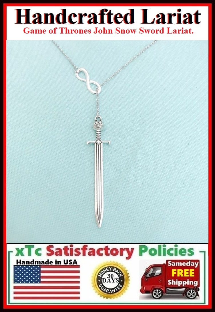 Beautiful Long (GOT) Sword & Infinity Handcrafted Necklace Lariat Style.