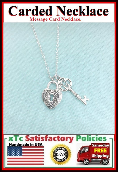 Valentine Day Gift; Handcrafted Silver Lock n Key Charms Necklace.