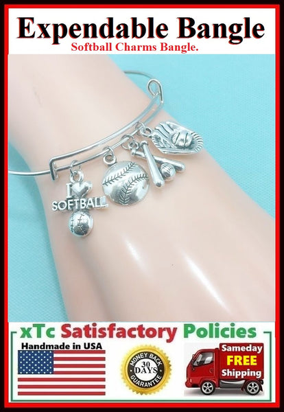 Softball Theme Charms Bangle. Player Jewelry.