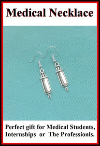 Medical Earring; 1" Syringe Charms Dangle earrings.
