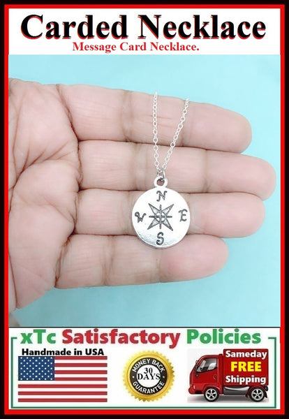 Mentor Gift; Handcrafted Silver Compass Charm Necklace.