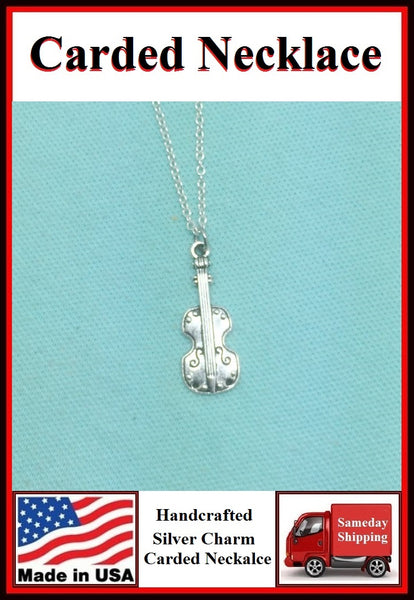 Lover's Gift: Beautiful Silver Violin Charm Necklace.