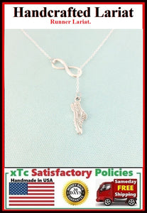 Beautiful Runner Shoe & Infinity Silver Charm Y Lariat Necklace. Runner Gift.