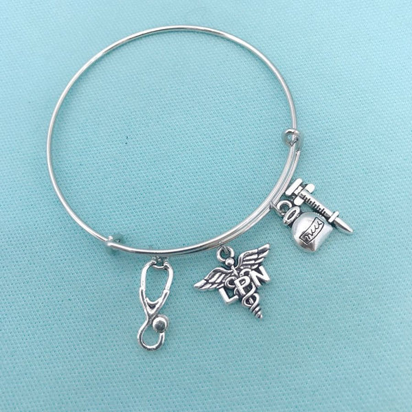 Medical Bracelet : LPN Related Charms Expendable Bangle.