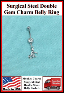 MONKEY with CURLED TAIL Silver Charm Surgical Steel Belly Ring.
