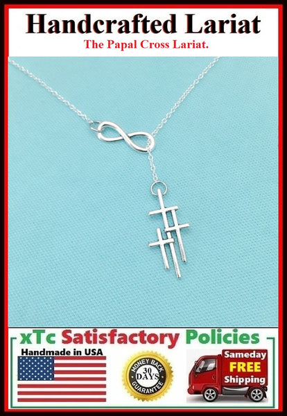 Papal or Triple Cross & Infinity Handcrafted Necklace Lariat Style.