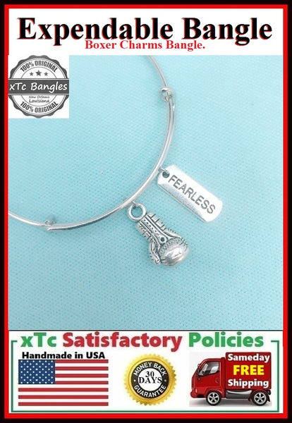 Boxing Glove and Fearless Charms Bangle Bracelet.