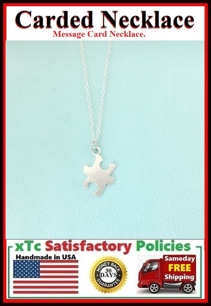 Autism Necklace; Handcrafted Silver Autism Piece Charm Necklace.