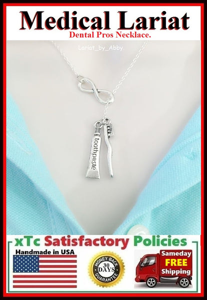 Tooth Paste and Tooth Brush Handcrafted Necklace Lariat Style.