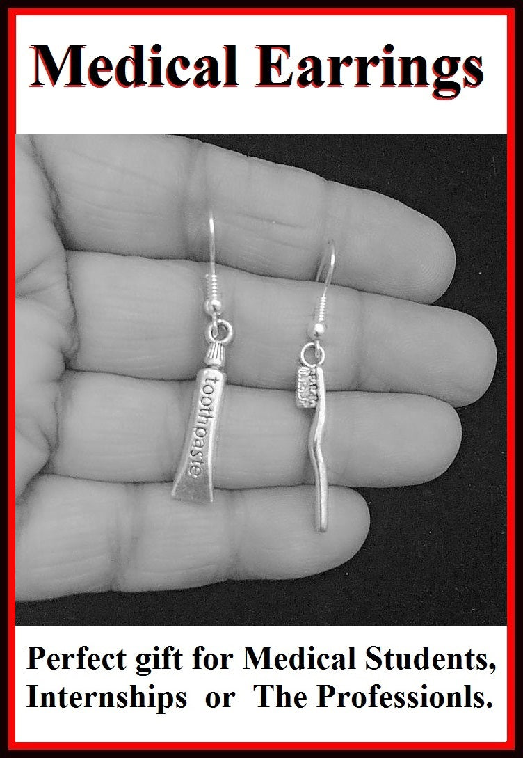 Medical Earring; Toothpaste & Toothbrush Charms Dangle earrings.