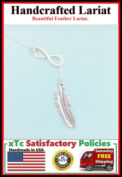 Beautiful Feather & Infinity Necklace Lariat Style. Modern n Trendy.