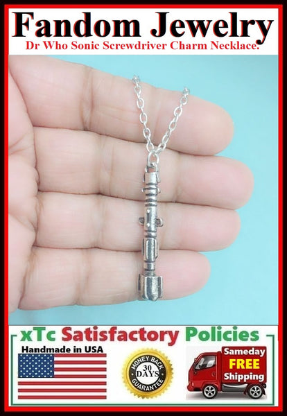 DR. Who Sonic Screwdriver Charm Silver Necklace.