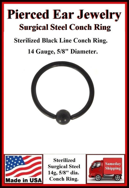 Titanium anodized Black Sterilized Surgical Steel CONCH Ring.