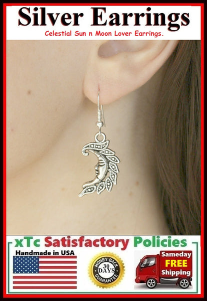 Romantic Celestial Sun n Moon Lover's Pair  Silver Earrings.