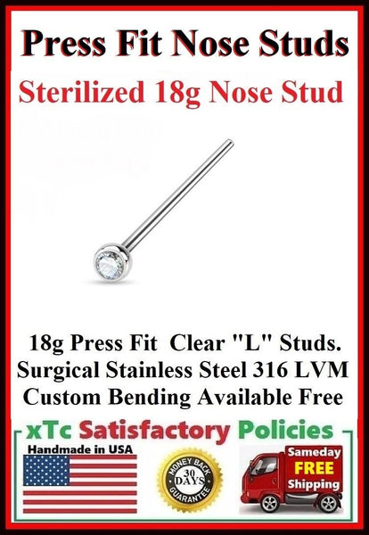Sterilized PRESS FIT Clear Gem Custom Size "L" Nose Stud.