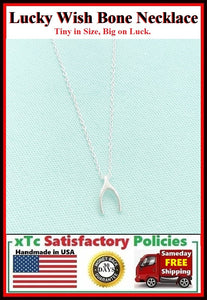 Good Luck Tiny WISHBONE Silver Charm 18" Necklace.