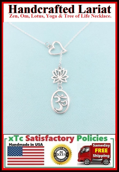 Gorgeous OVAL OM and LOTUS  Lariat Style Necklace.
