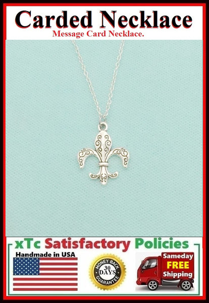 French Royalty Gift"  Handcrafted Silver Fleur de Lis Charm Necklace.