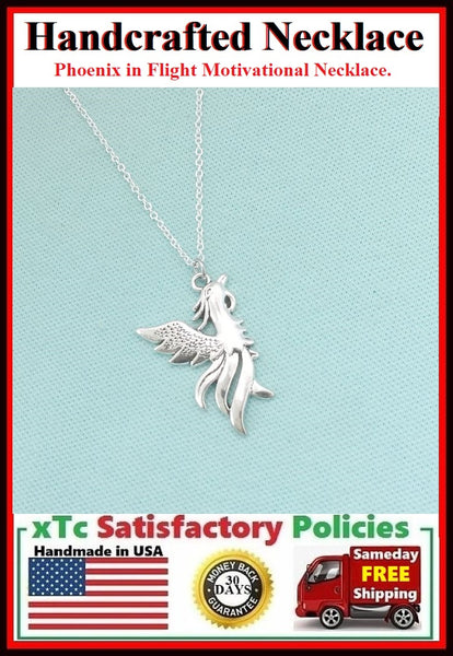 Handcrafted Phoenix in Flight Motivational Charm Necklace.