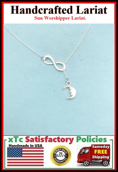 Beautiful Sun & Infinity Silver Charm "Y" Lariat Necklace.