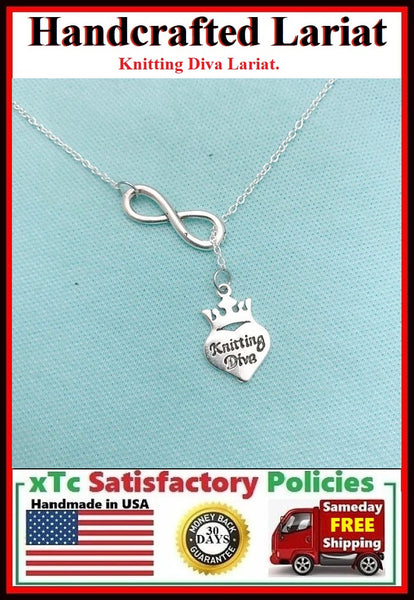 Kitting Diva Necklace Lariat Style. Perfect Gift For knitter.
