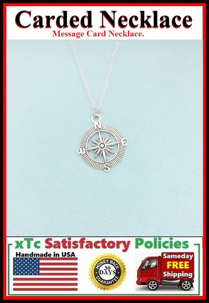 Graduation Gift; Handmade Compass Silver Charm Necklace.