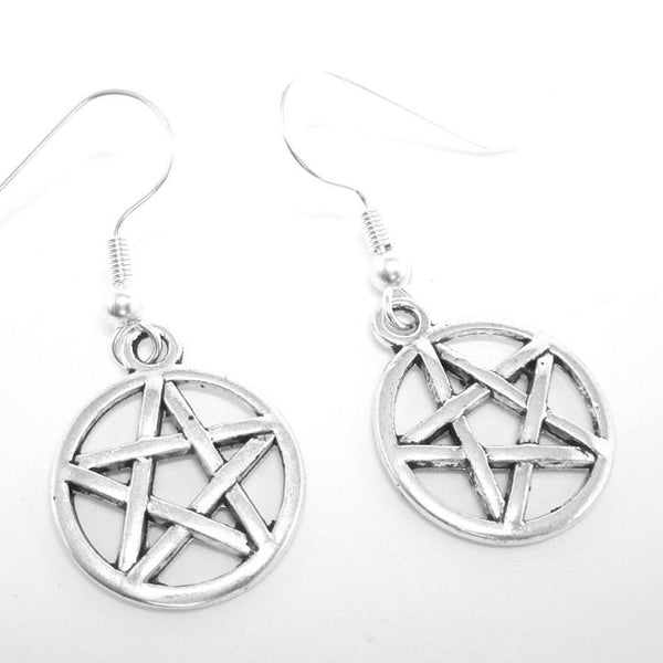 Fandom Pentacle 5/8" Pentagram Silver Earrings.