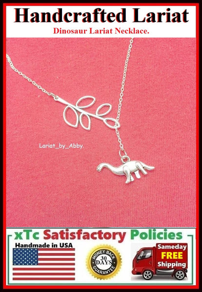 Walking Dinosaur Silver Handcrafted Lariat Style Necklace.