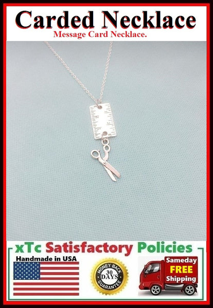 Stylist Gift; Handcrafted Silver 1" Ruler and Scissors Charm Necklace.