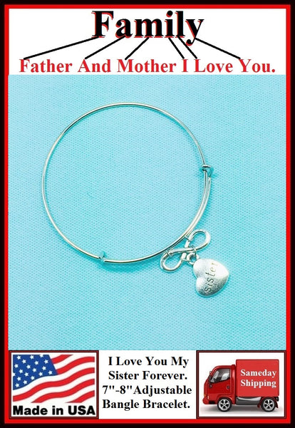 Handcrafted " I Love You My Sister Forever" Charms Bangle.