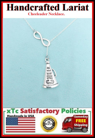 Cheerleader Megaphone Silver Charm Lariat Necklace.