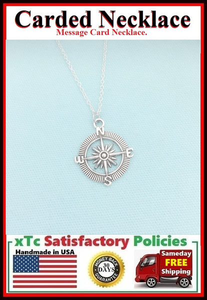 TEACHER/MENTOR Gift; Handmade Silver COMPASS Charm Necklace.