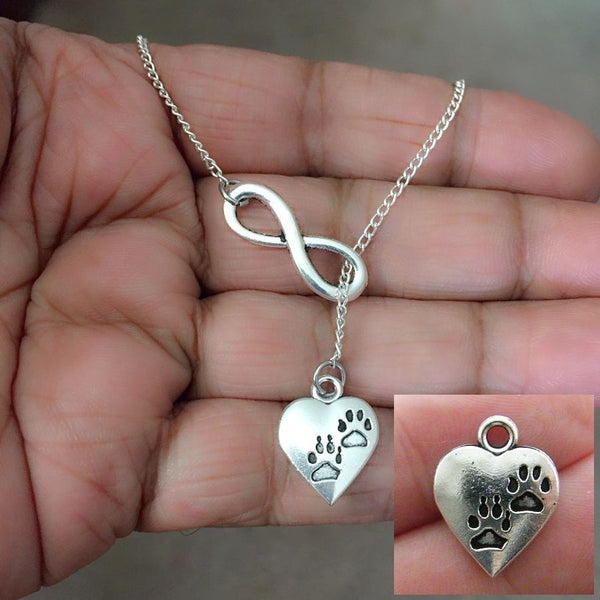 Paw Prints in Heart Necklace Lariat Style. ANIMAL LOVERS, VET TECH.