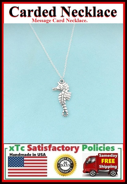 True Lover Gift; Handcrafted Silver Sea Horse Charm Necklace.