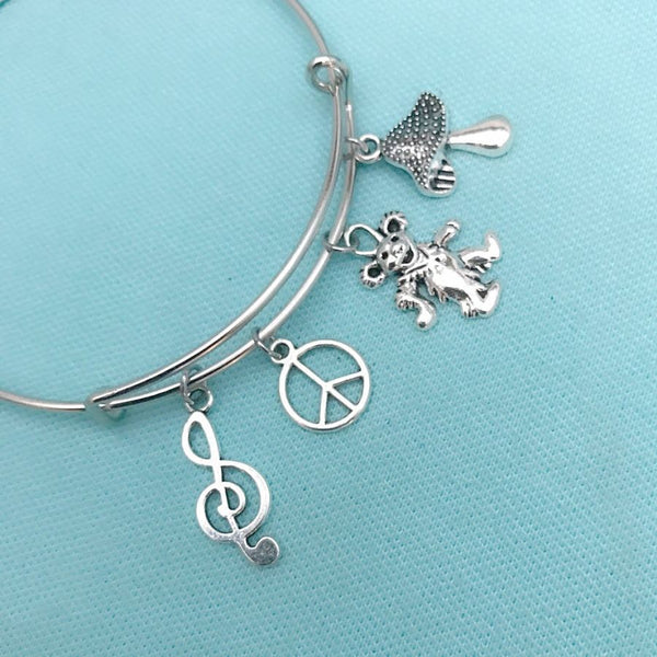 Grateful Dead Bear and Charms Bangle Bracelet.