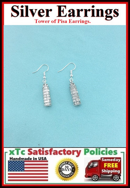 Italian Gift; ; Handcrafted Tower of Pisa Silver Earrings.