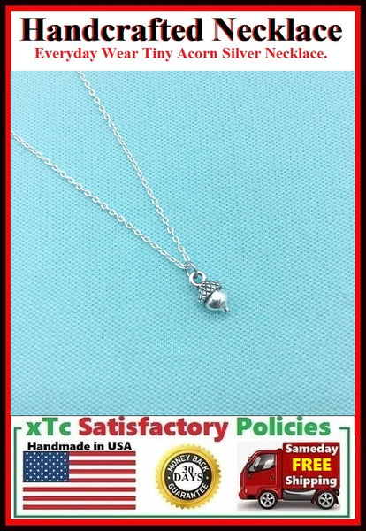 Everyday Wear: Stunning Tiny Acorn Silver Charm Necklace.