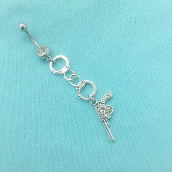 Beautiful 2 Silver Charms Surgical Steel Belly Ring.