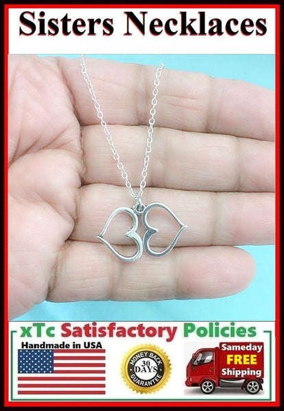 Unbiological Sister Gift; ; Handcrafted Silver Heart Charms Necklace.