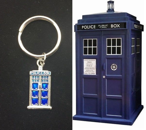 Dr Who Inspiration: Silver TARDIS Phone Box Charm Key Ring.