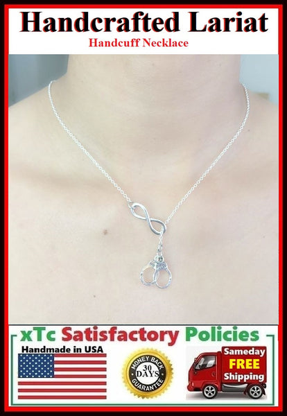 Infinity and HANDCUFF Silver Lariat Necklace.