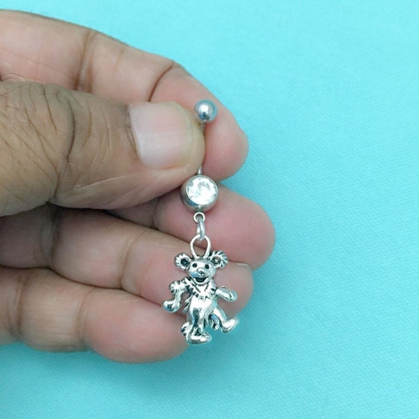 GFD Bear Silver Charm Surgical Steel Belly Ring.