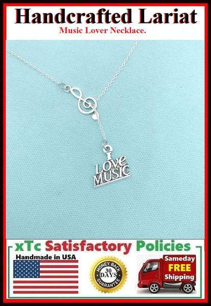 Music Lovers; I Love Music Lariat Style Necklace.