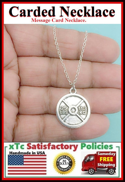 Cross Fit Gift; Handcrafted Silver Weight Plate Charm Necklace.